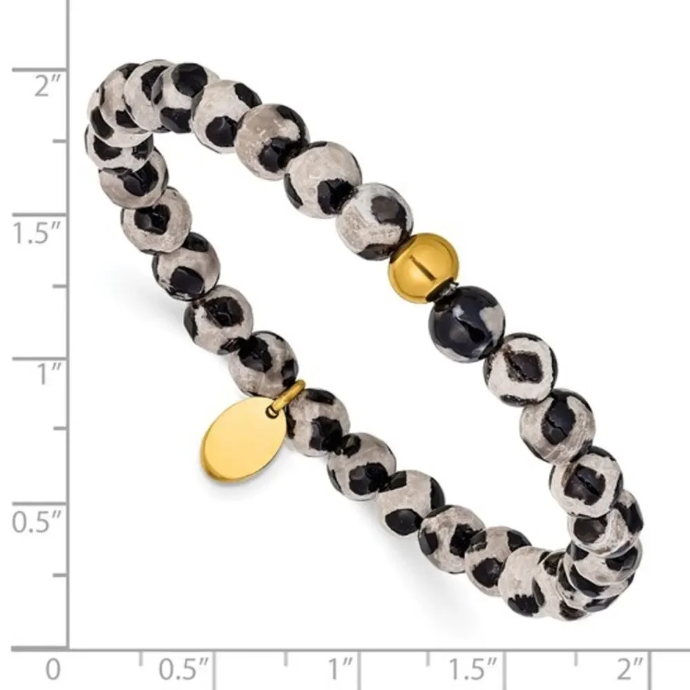 Chisel Stainless Steel Yellow IP-Plated Black Spot Agate Beaded Bracelet